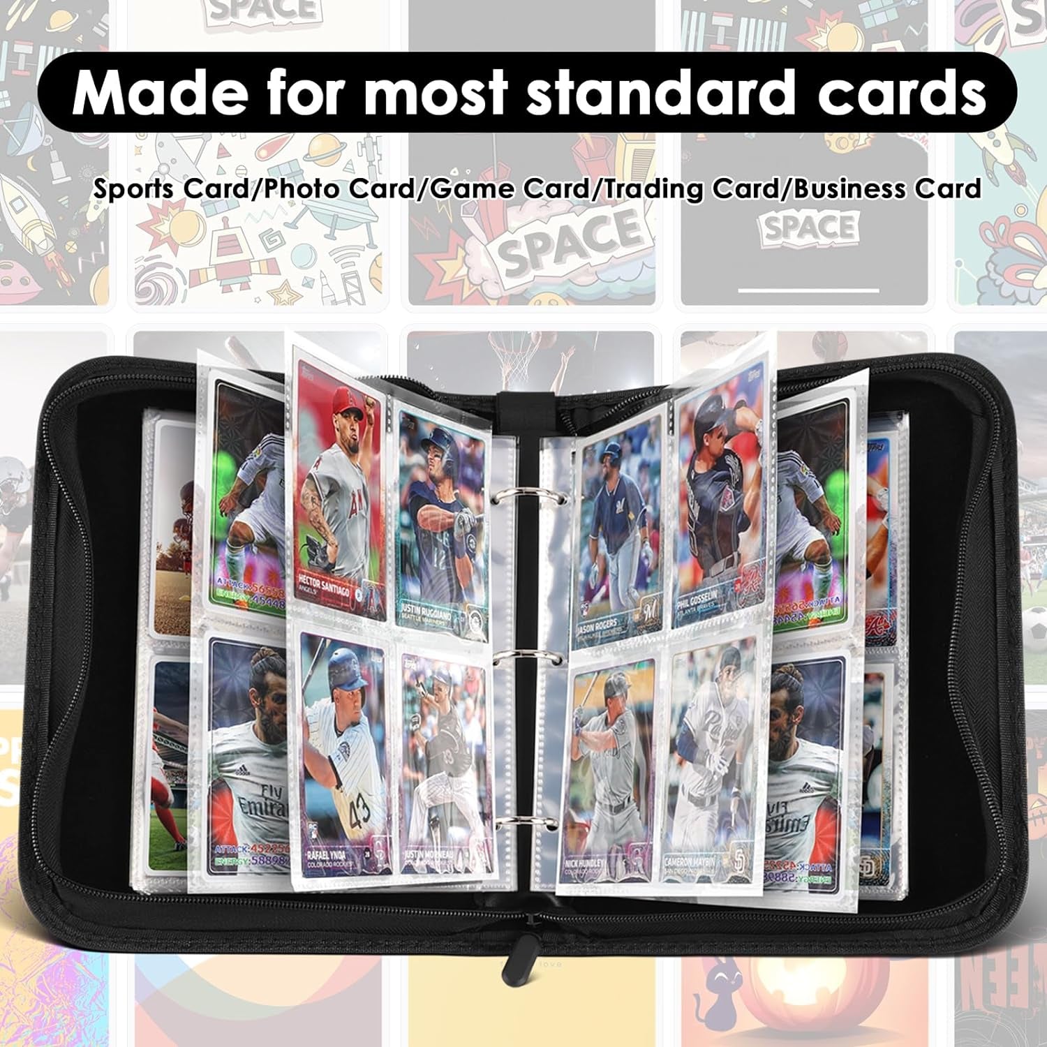 400 Pockets Binder Sleeves Card Carrying Case Fit for Baseball Cards, Trading Cards, Football Cards and Sports Cards (Black)