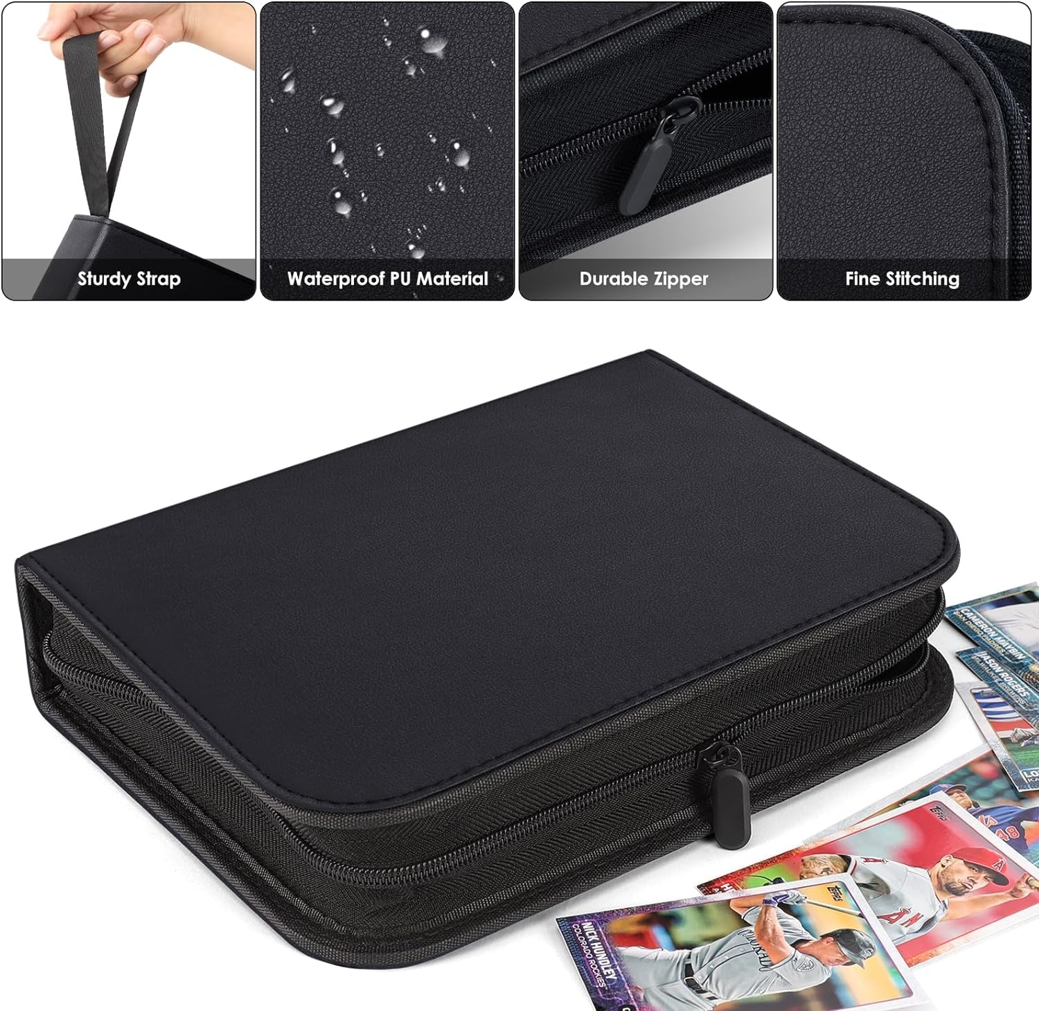400 Pockets Binder Sleeves Card Carrying Case Fit for Baseball Cards, Trading Cards, Football Cards and Sports Cards (Black)