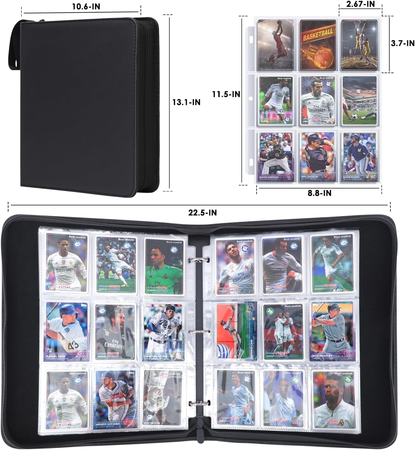 900 Pockets Trading Card Binder Sleeves Baseball Card Binder Sleeves, Trading Card Holder Carrying Card Case Fit for Baseball Cards, Trading Cards, Football Cards (Black)