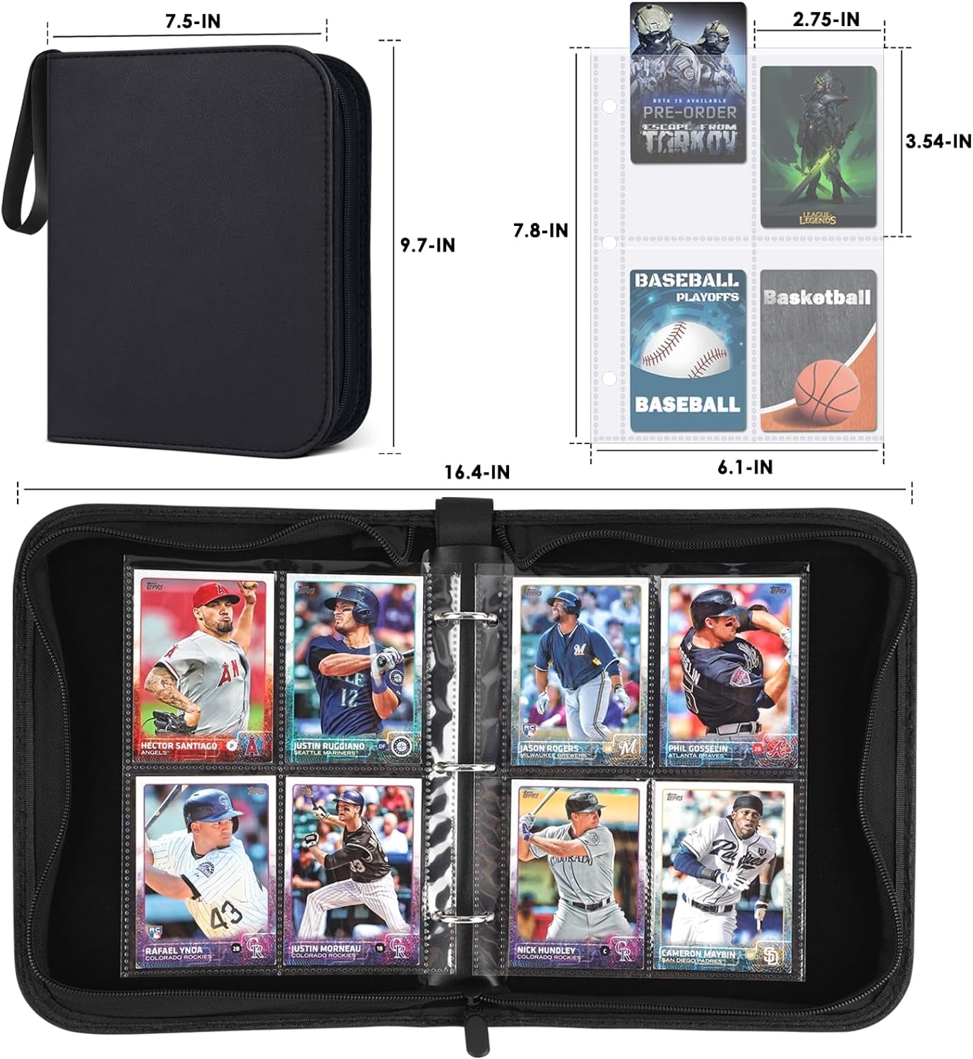 400 Pockets Binder Sleeves Card Carrying Case Fit for Baseball Cards, Trading Cards, Football Cards and Sports Cards (Black)